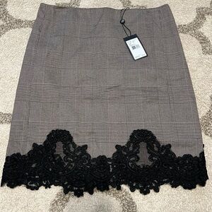 New Adrianna Papell Houndstooth Plaid Pencil Skirt Lace Trim